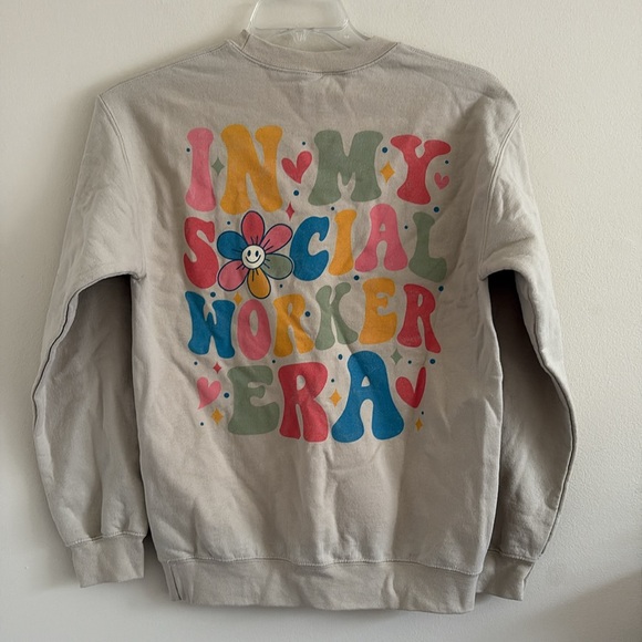 IN MY SOCIAL WORKER ERA SWEATER HAPPY FACE FLORAL GOOD VIBES SIZE SMALL - Picture 2 of 4